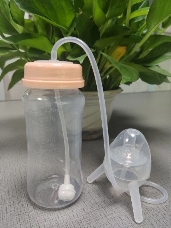 Milk Bottle 300ml Self Feeding Baby Bottle Long Straw Tube Handless Imitation Weaning Anti Colic