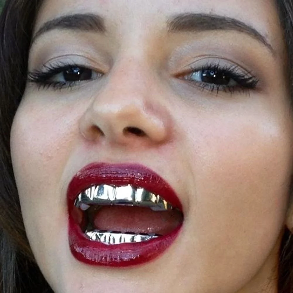 Gold Silver Plated HIP HOP Teeth Grillz Top & Bottom Grills Set With silicone Real Shiny Tooth Sets 4