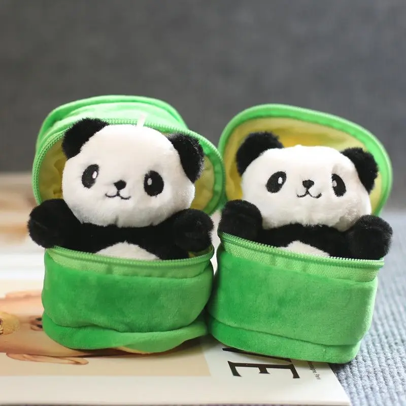 Cute Keychains Unique Design Plush Panda Doll Keychains With Bamboo Storage Bag Creative Plush Keyrings Kawaii Keychain For Bag