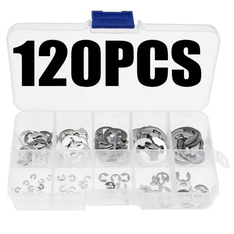 Kit 120 Pièces Circlips (E-Clips) En Acier Inoxydable - 1.5 à 10 Mm - Assortiment