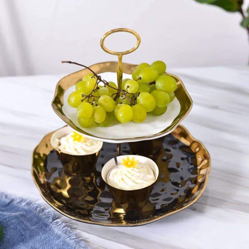 

Nordic ceramic afternoon tea dessert stand living room creative double layer cake dessert table candy dried fruit fruit plate