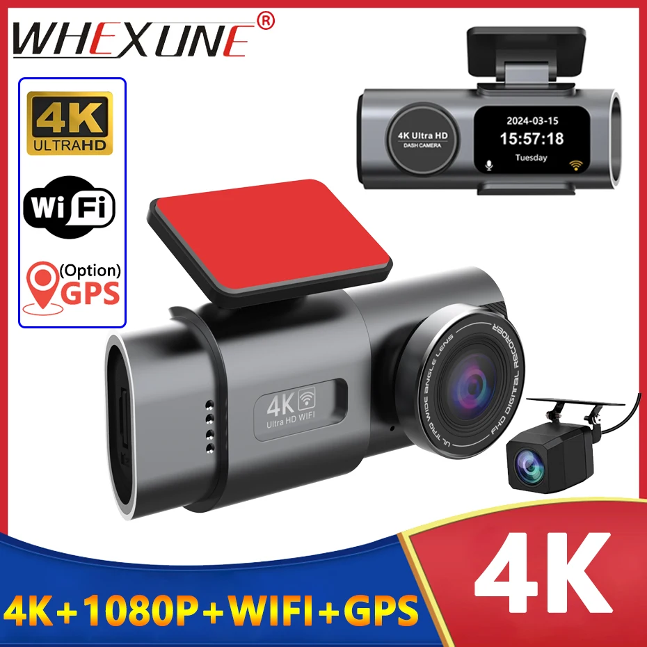 Видеорегистратор Ultra HD 4K, автомобильная камера с ночным видением, GPS, Wi-Fi, 24 часовым мониторингом парковки, WDR