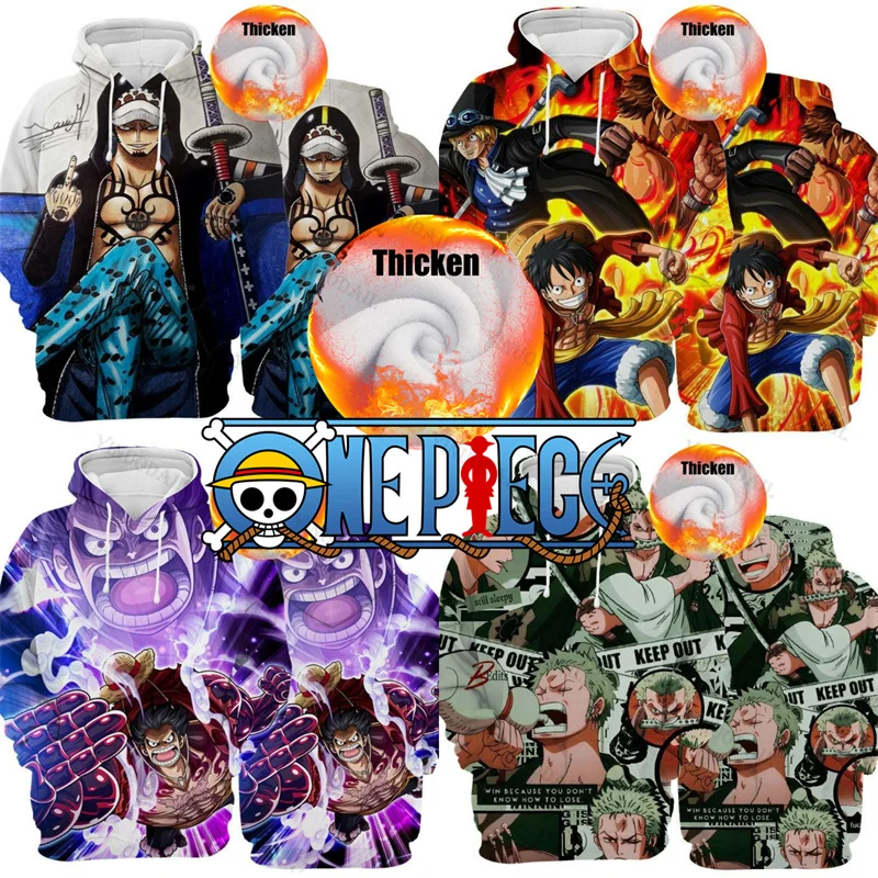 Doflamingo Law One Piece Winter Hoodie Sweatshirt Velvet Thickening Luffy  Anime Figures Thick Sudadera Christmas Cosplay Costume