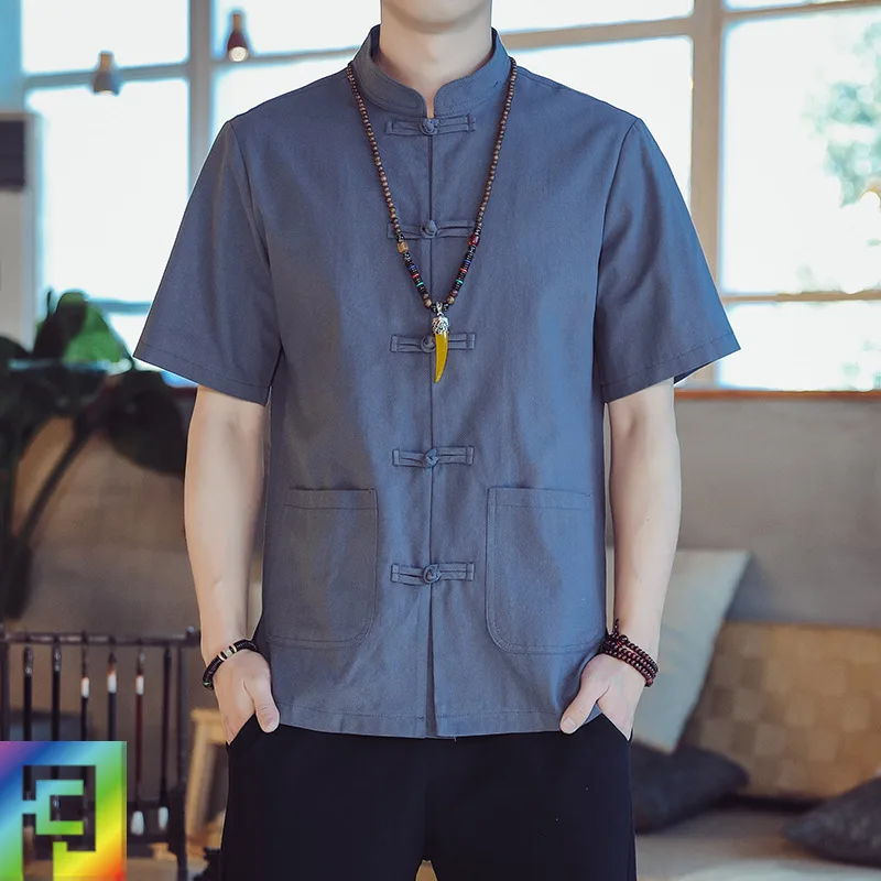 

2023 Men's Casual Blouse Cotton Linen Shirt Loose Tops Short Sleeve Shirt Chinese Style Summer Casual Handsome Men Shirt Chemise