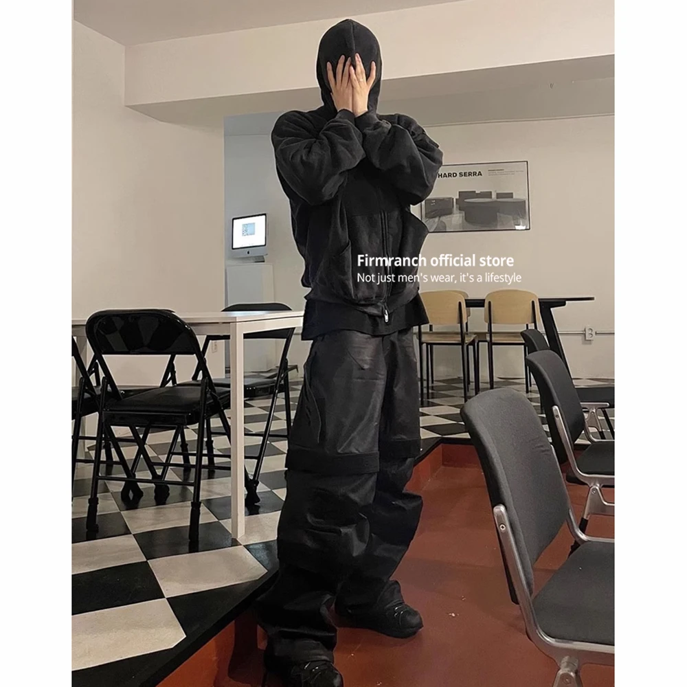 

Мужские и женские брюки-карго firmранчо Wookvibe в корейском архиве, черные масляные восковые брюки Armygreen для парашютов, многосекционные повседневные брюки, брюки