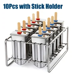 Premium Stainless Steel Popsicle and Ice Cream Maker with Holder Rack (10Pcs with Holder)