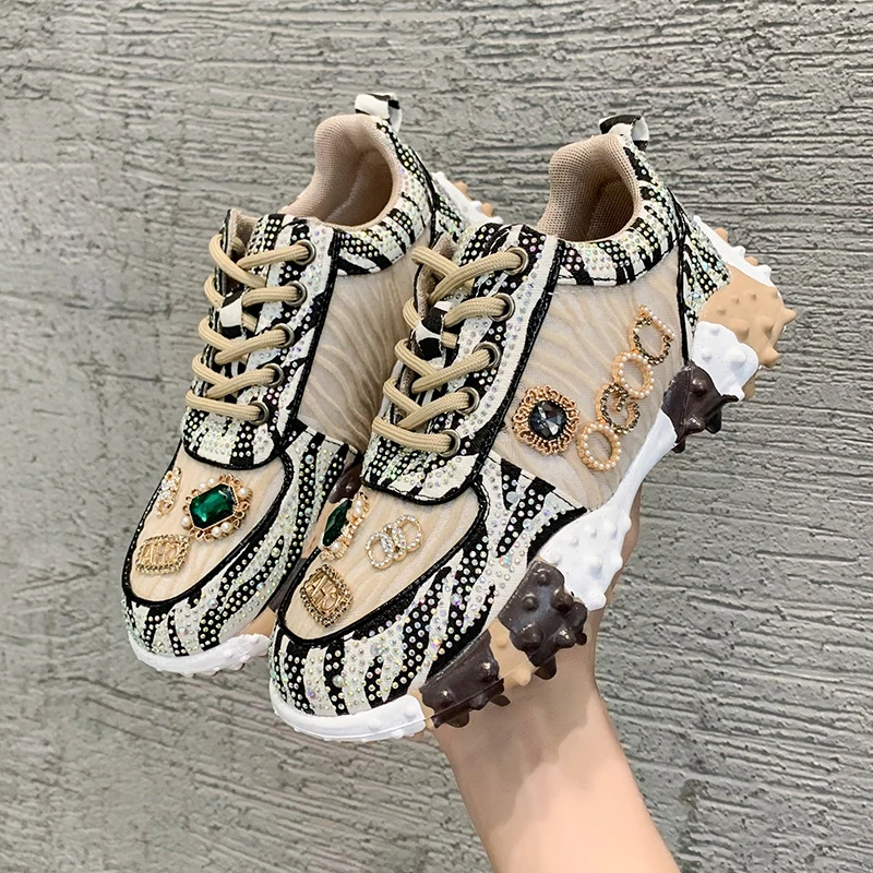 

Autumn Women Casual Sneakers Luxury Designers Rhinestone Diamond Thick Bottoms Shoes Female Tennis Trainers Jogging Walking Shoe