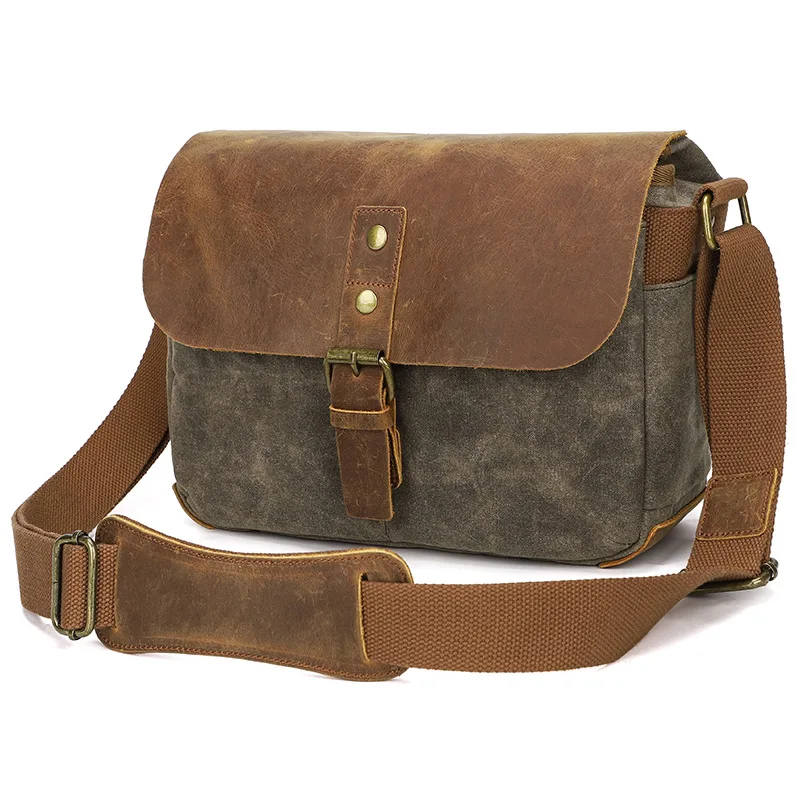 Roadfisher Small DSLR Waterproof Cowhide Canvas Photography Camera 