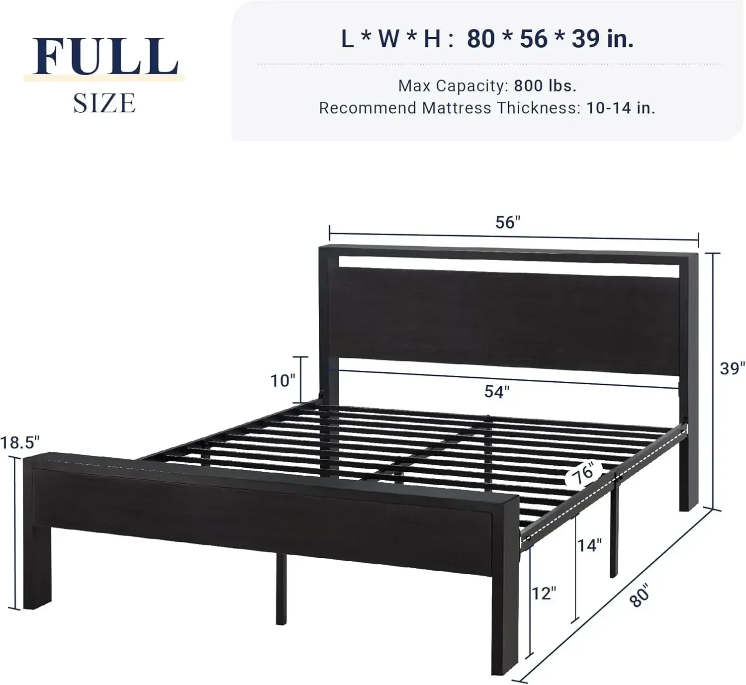 New2025-Full Size Platform Bed Frame with Wooden Headboard and Footboard, Heavy Duty 12 Metal Slats Support, No Box Spring Neede