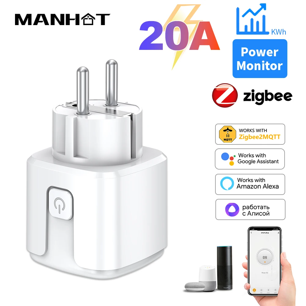 Zigbee2MQTT EU Smart Plug 20A ซ็อกเก็ตอัจฉริยะพร้อมการตรวจสอบพลังงานฟังก์ชั่นจับเวลา APP Voice Control Home Assistant 1