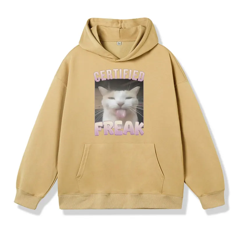 Certified Freak Funny Cute Cat Meme Hoodie Male Autumn Winter Long Sleeve Hoodies Fashion Oversized Pullover Sweatshirt Unisex