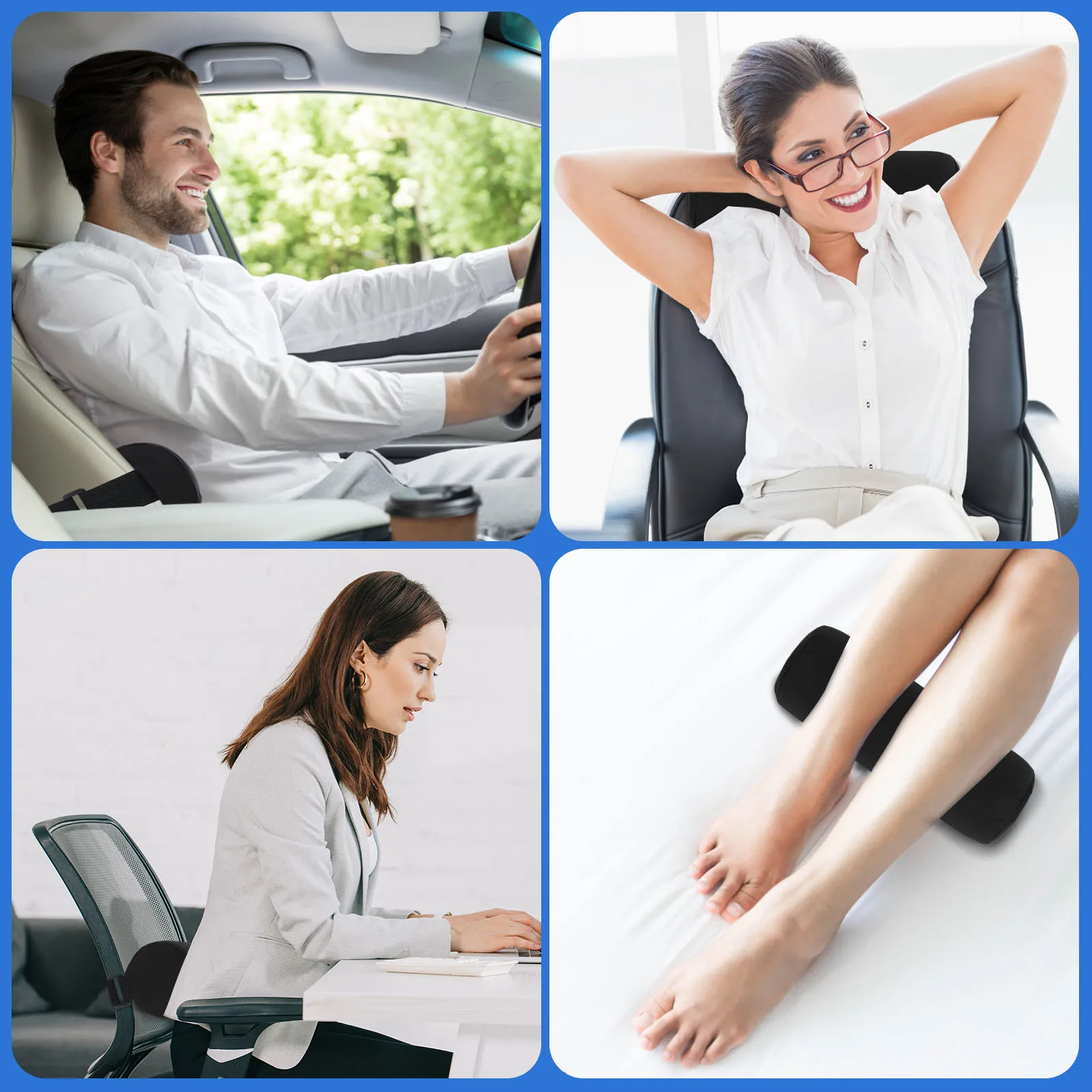 Memory Foam Black Lumbar Support Roll Pillow