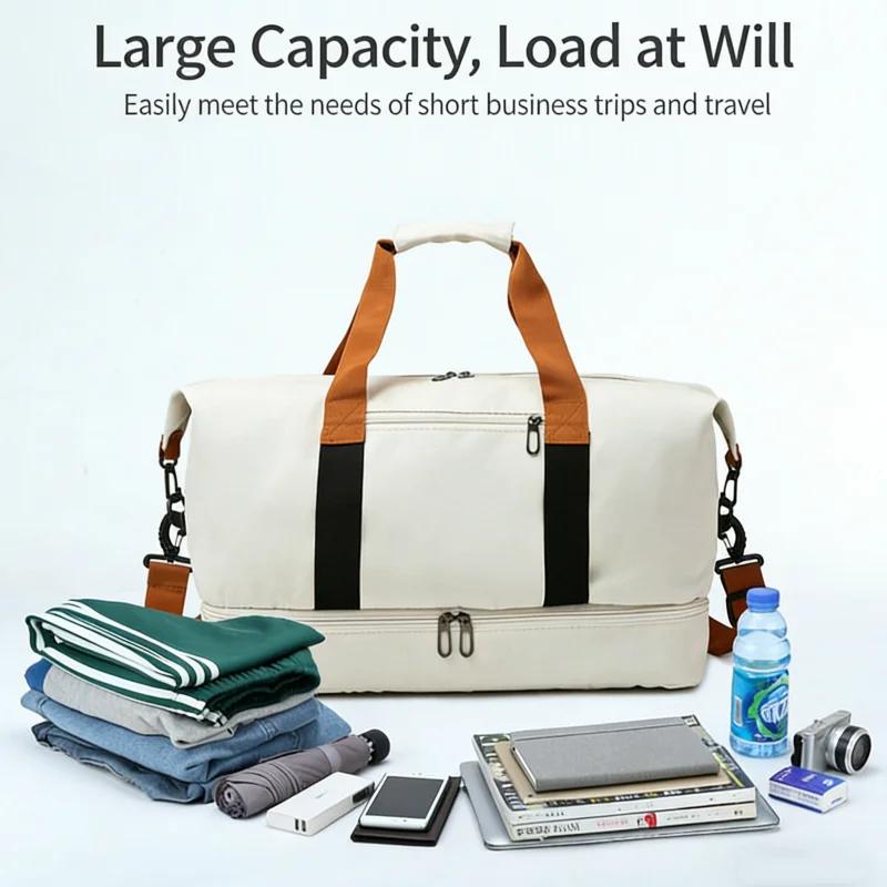 Portable Travel Gym Bag with Shoe Compartment and Shoulder Strap