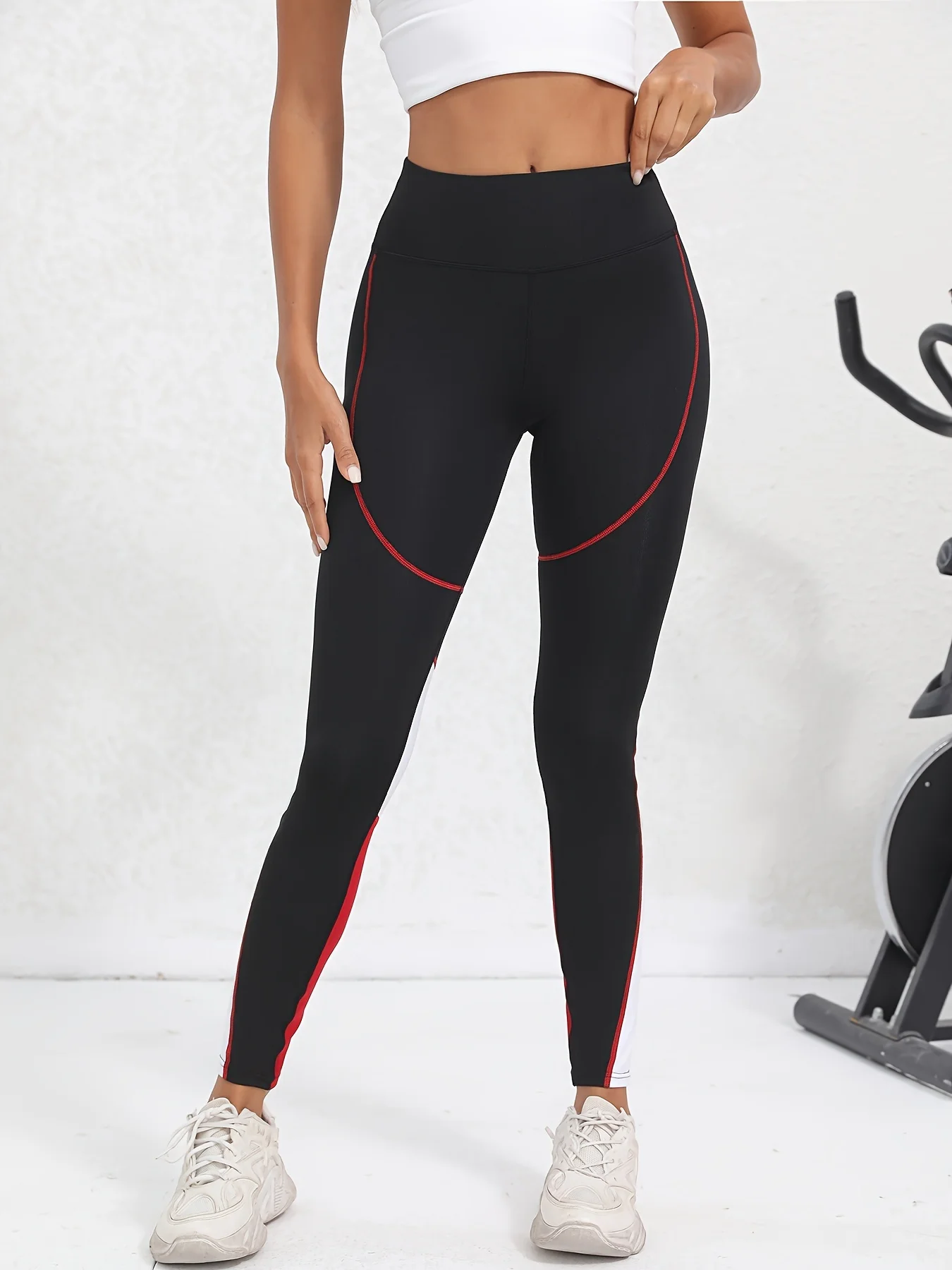 Yoga Pants Women Workout Leggings Mesh Colorblocked High Waist Tummy Control with Pockets