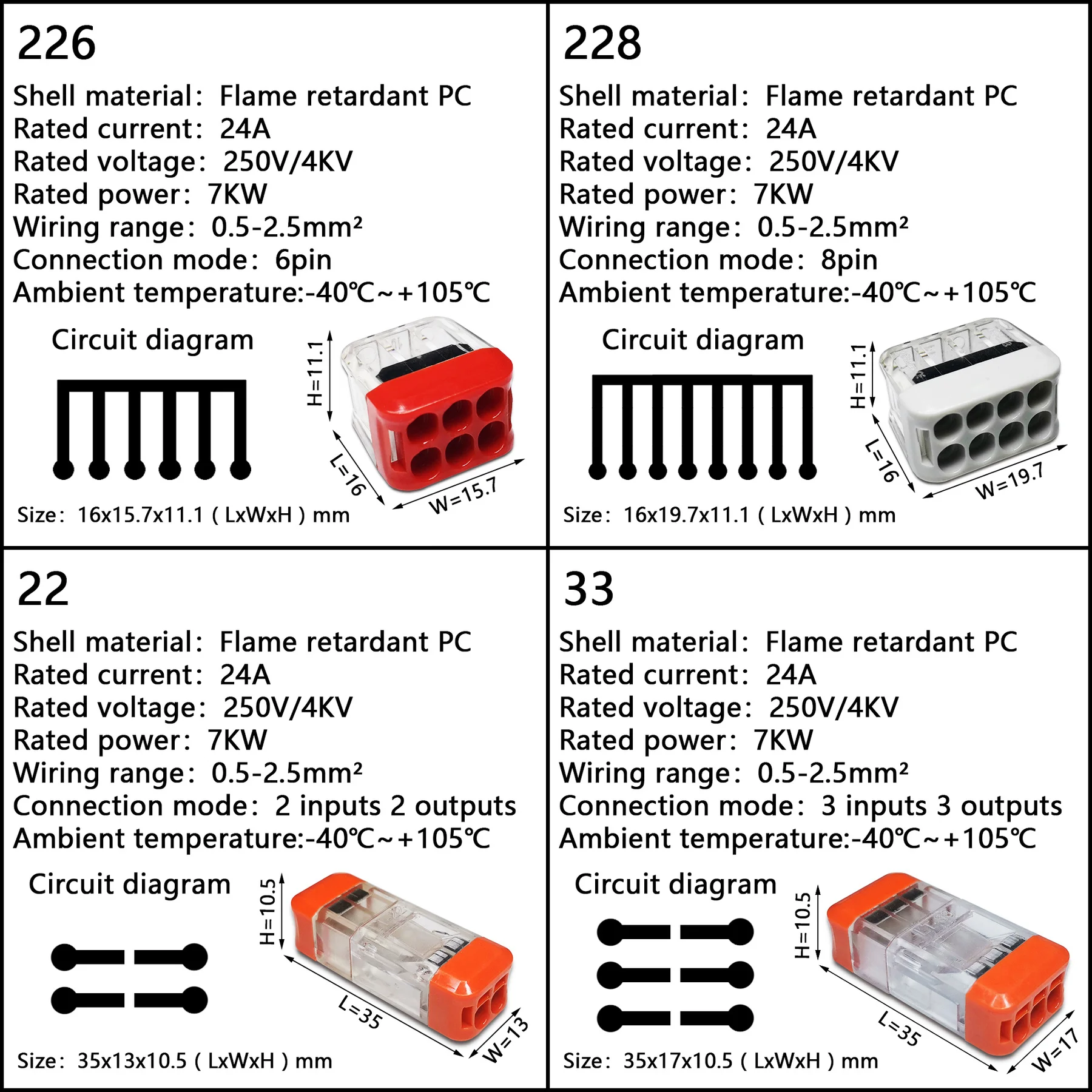 Description Picture 4 of itemWire Connectors 202/203/204/205 Compact Mini Fast Wiring Cable Conector For Junction Box Conductors Push-in Terminal Block