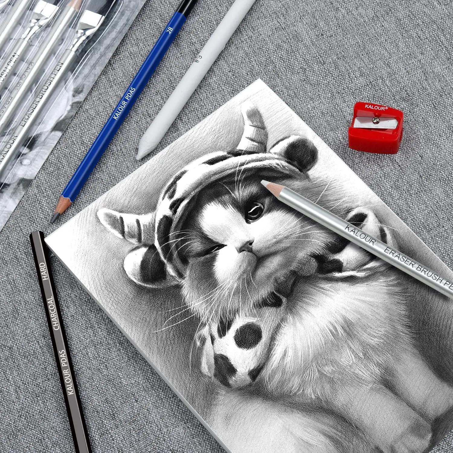 KALOUR Detail Eraser Pencil-6pc Eraser Pencils with Brush 2pc Sharpener,Erasing Small Details or add Highlights for Sketching 4