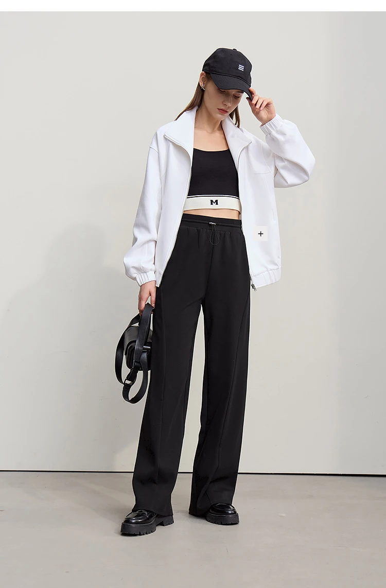 Amii Cotton Pants For Woman 2026 Autumn New Adjustable Rubber Band Waist Casual Pants Long Wide Leg Knit Women Trousers 12641040