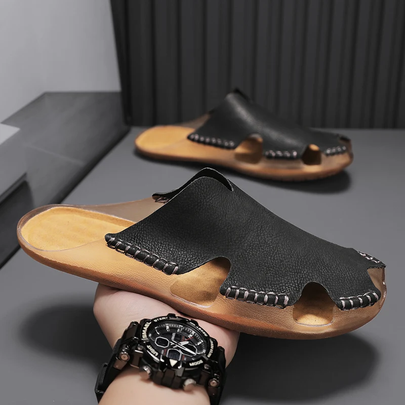 Handmade Men's Comfortable Sandals Durable Sole Slippers Suitable Outdoor Wear Half Drag Quick Dry Wading Aqua Shoes Flip-flops