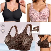 Wireless Seamless Leopard Print Bra No Underwire Push Up Women Lift Bras Full Coverage Plus Size Bralette Daily Wear Soft Bra