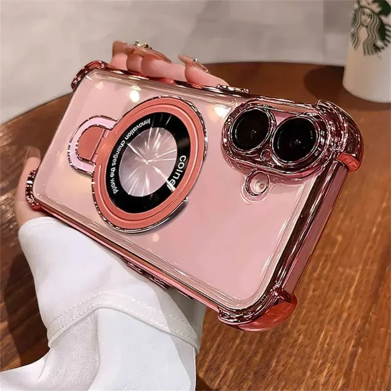 Luxury Plating Clear Magnetic Stand Shockproof Phone Case