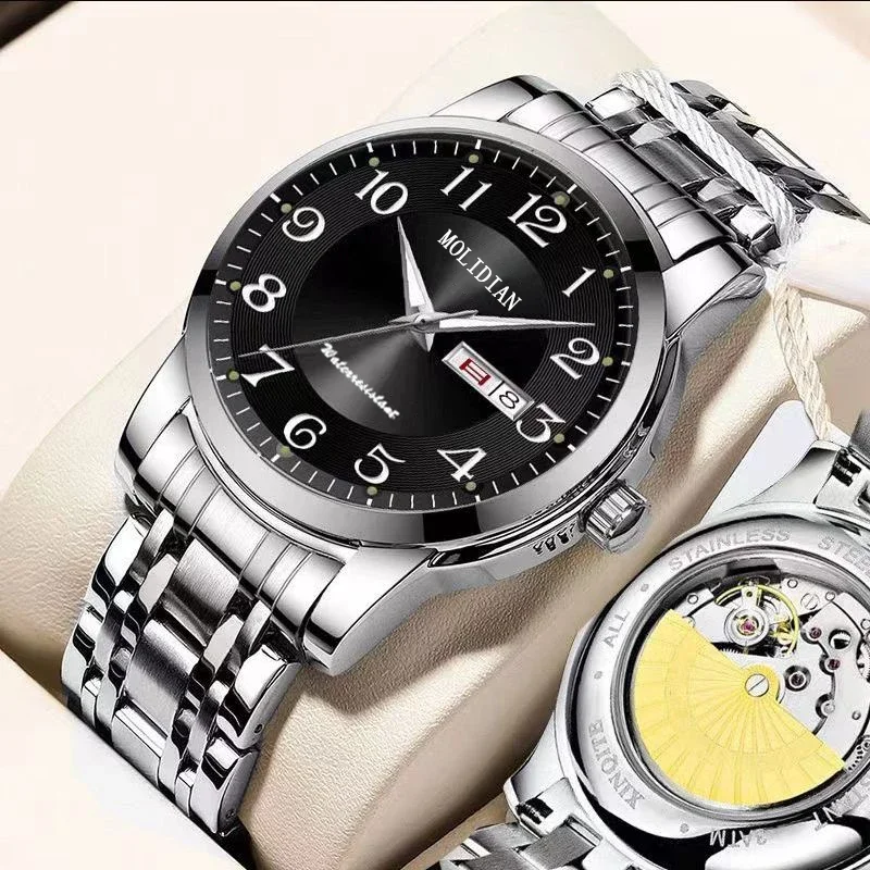 Classic Business Men's Mechanical Watch with Digital Dial Date and Week Display Clock Night Light Waterproof