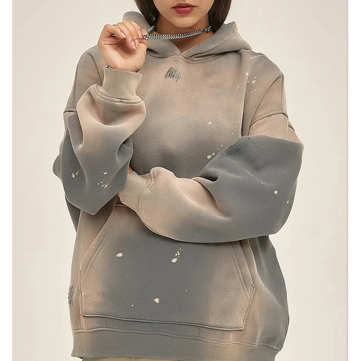 Splashed Ink Vintage Hoodies Männer Schwergewicht Streetwear Zerfetzte Kanten Übergroße Tropfen Schulter Herbst Winter Fleece Gefüttert Neue 2025 – Detail 14