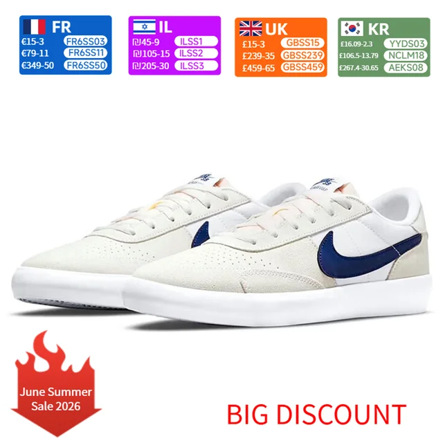 Shop - Block 15 Nike Heritage Vulc SB Comfortable, slip-resistant, durable, lightweight Low-top skate shoes Unisex Off-white and blue CD5010-105