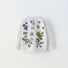 Fashion White Long Sleeve Tshirt Casual Loose Round Neck Base Shirt Cartoon Print Tees Boys Spring Autumn Wear All-match Tops 4