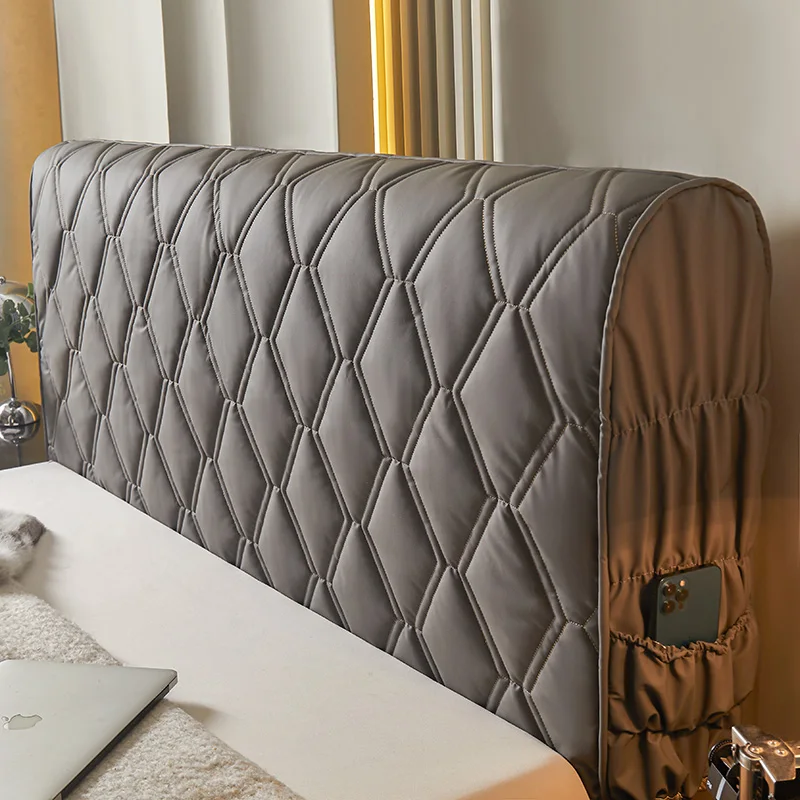 

AI WINSURE Checked Faux Leather Headboard Cover Waterproof King Size Queen Bed Single Quilted Full Coverage with Pocket
