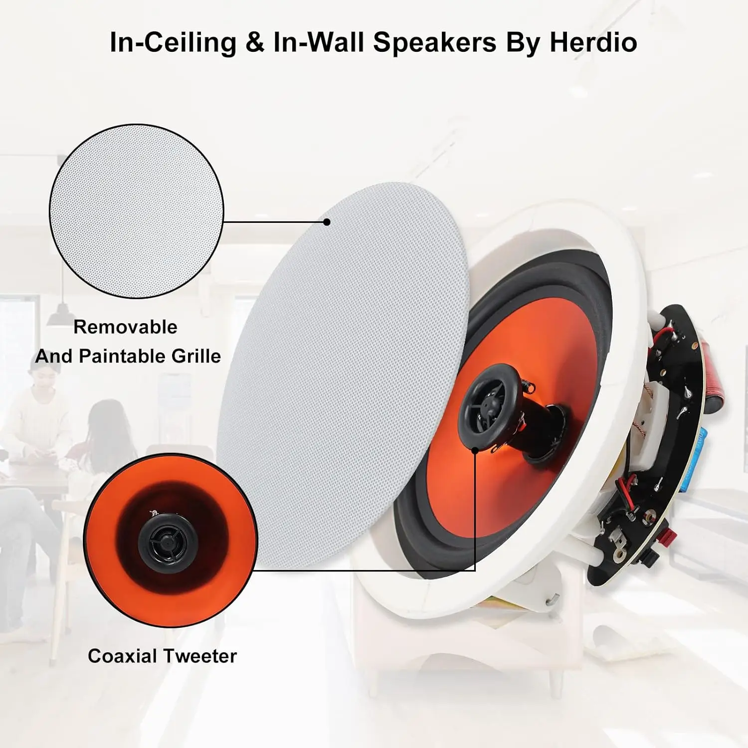 Bluetooth Speaker Wall Ceiling Speaker Herdio 6.5" 600 Watts Wireless Home Recessed Speaker System for Indoor Kitchen Bedroom Office