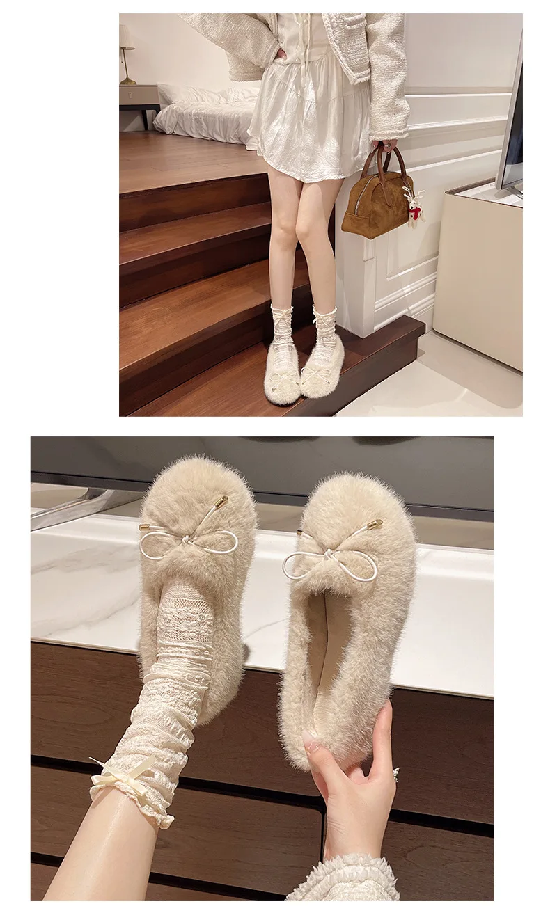 Neue frauen Schuhe Frau Wohnungen Low Heels Casual Weibliche Turnschuhe Slip-on Loafers Pelz Runde Kappe Flacher mund Boot Slip auf Winter – Detail 9