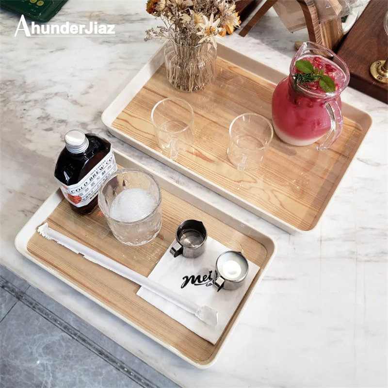 Nordic Creative Wood Grain Serving Tray Rectangular Bamboo Fiber Dinner