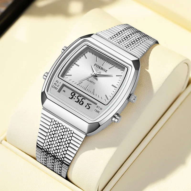FOXBOX Luxury Dual Display Waterproof Sports Watch - Fashionable Quartz Timepiece