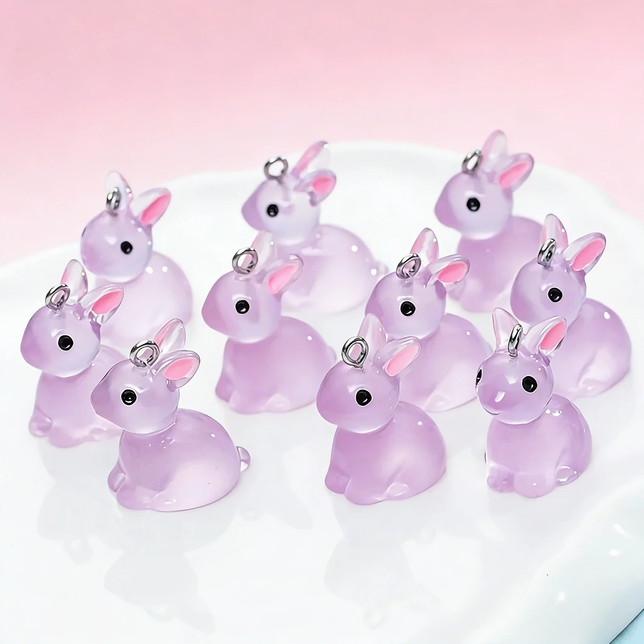 10개 귀여운 토끼 펜던트 세트, DIY 쥬얼리 제작용 레진 동물 펜던트 - 귀걸이 및 목걸이 재료