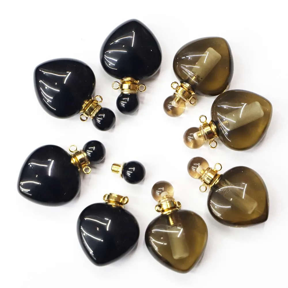 Natural Stone Heart Perfume Aromatherapy Oil Small Bottle Necklace Pendants Essential Diffuser Fashion Reiki Charms Jewelry Gift