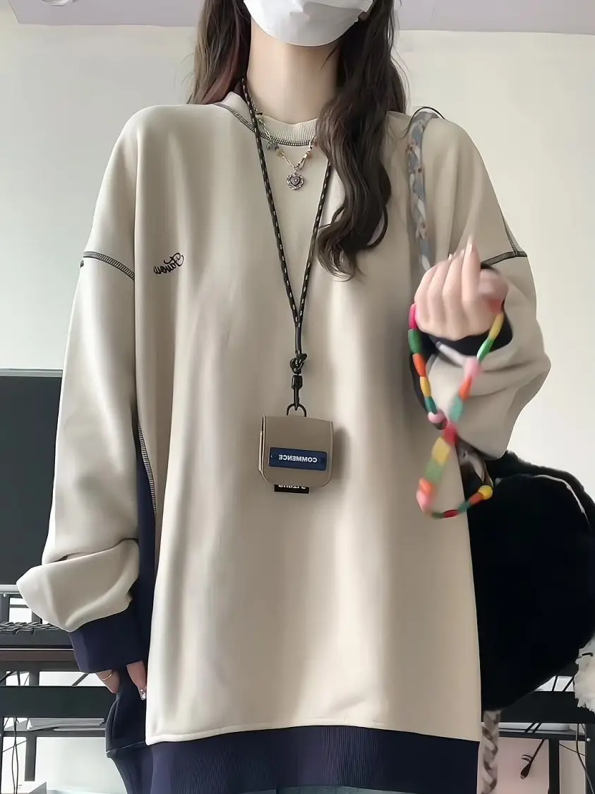 Korean Pullover Preppy StyleHigh Street Solid Hoodie Basic Streetwear Baggy Sweatshirts Aesthetic Mori Fashion Autumn Winter