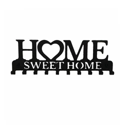 Metal Key Holder and Coat Rack - Wall-Mounted Iron Art Decor for Front Door or Kitchen (HOME Black)