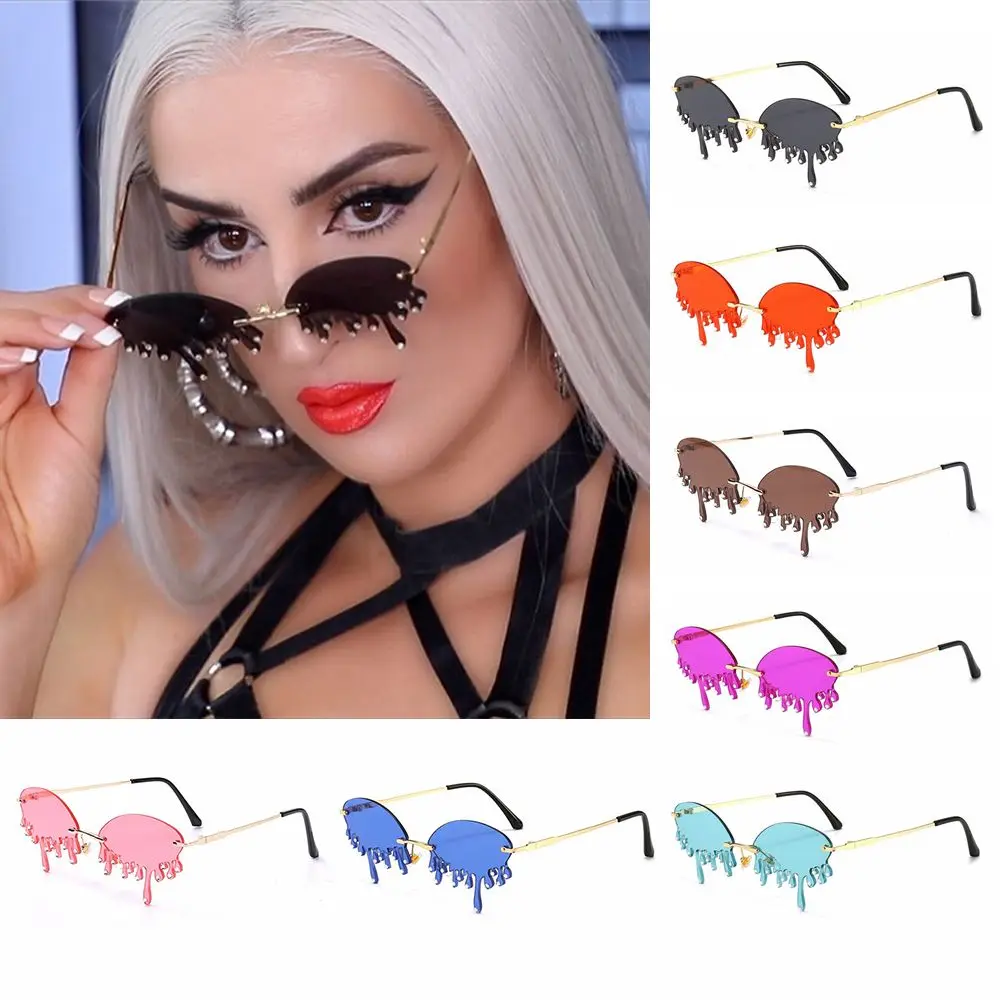

Sun Glasses Rimless Feminino Oculos Tears Shape Sunglasses Female Gafas Shades Crystal Eyeglasses Diamond Sunglasses