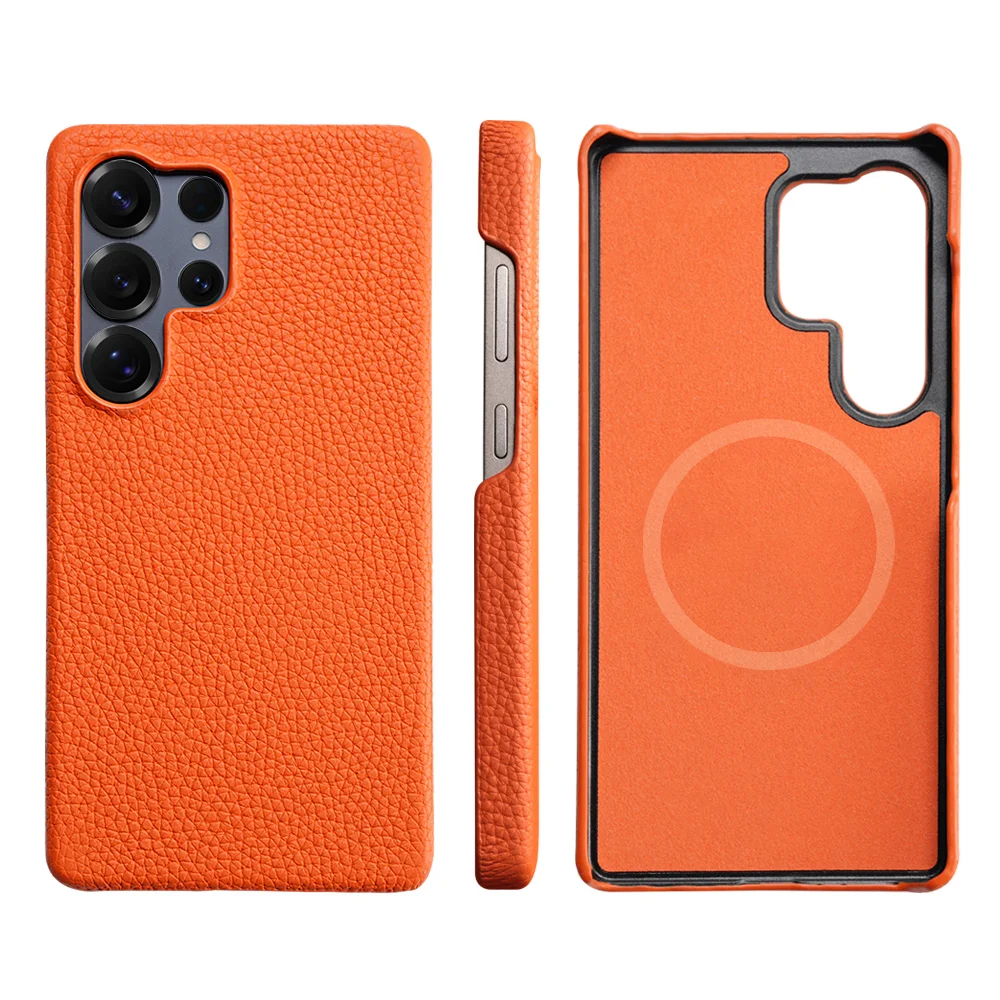 Luxury Magnetic Lychee Leather Phone Case - Natural Cowhide Protector