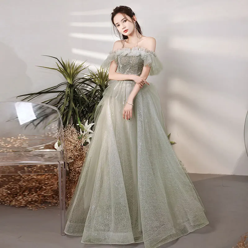 

Retro Prom Dresses New Exquisite Sequin Boat Neck Lace Up Party Gowns 2023 Elegant Long Banquet Female Evening Dress