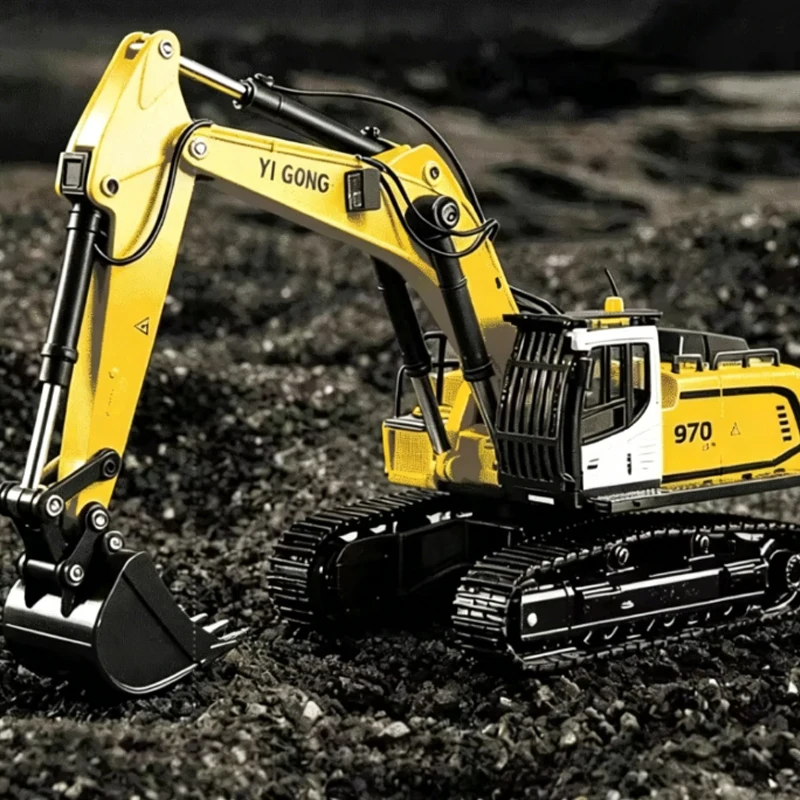 970 RC 굴삭기 1/50 엔지니어링 차량 원격 제어 전동 리프팅 굴착기 금속 버킷 트랙 조명 사운드 RTR 배터리