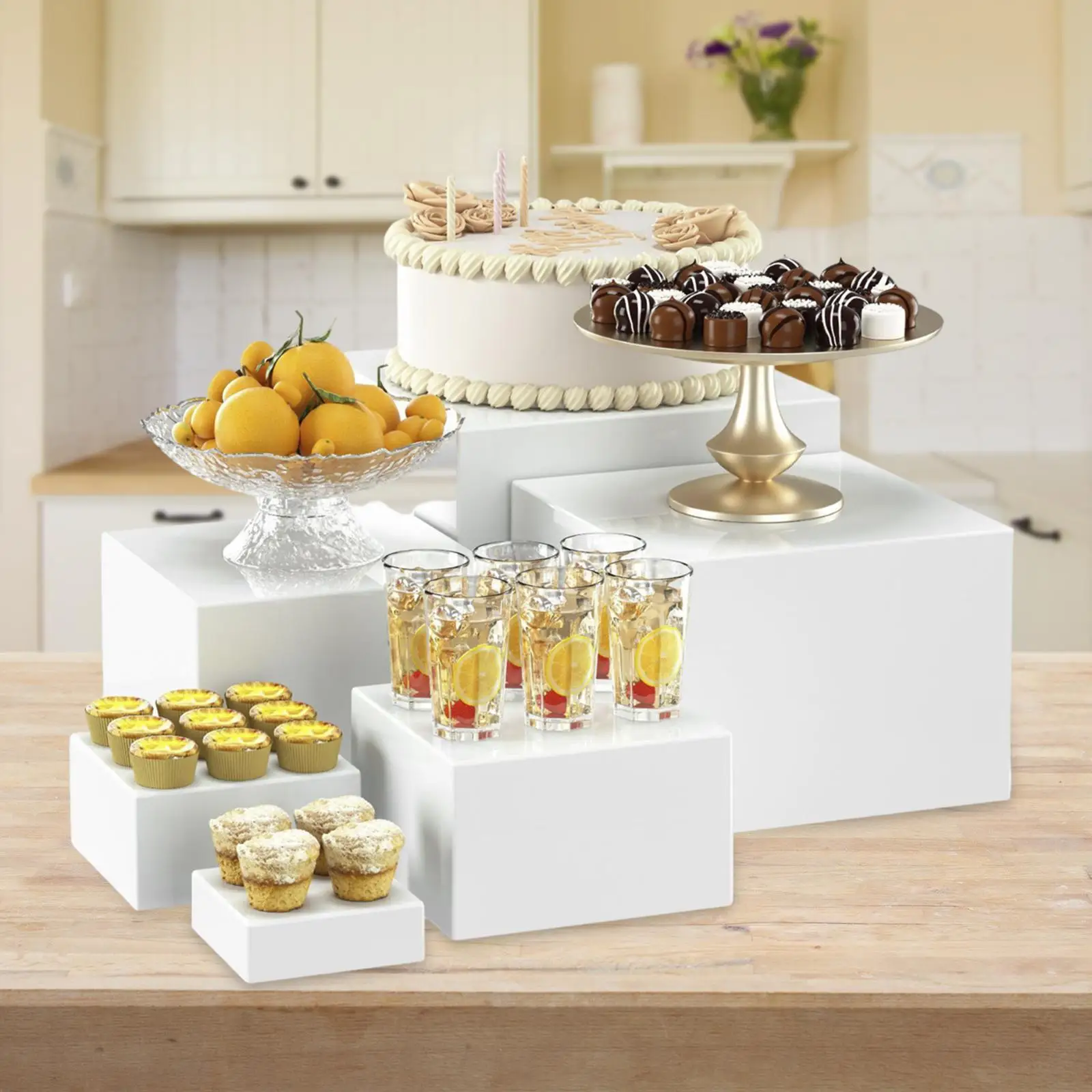 Lot De 6 Cubes Présentoirs Empilables Blancs - Pour Desserts, Pâtisseries, Bijoux, Objets De Collection