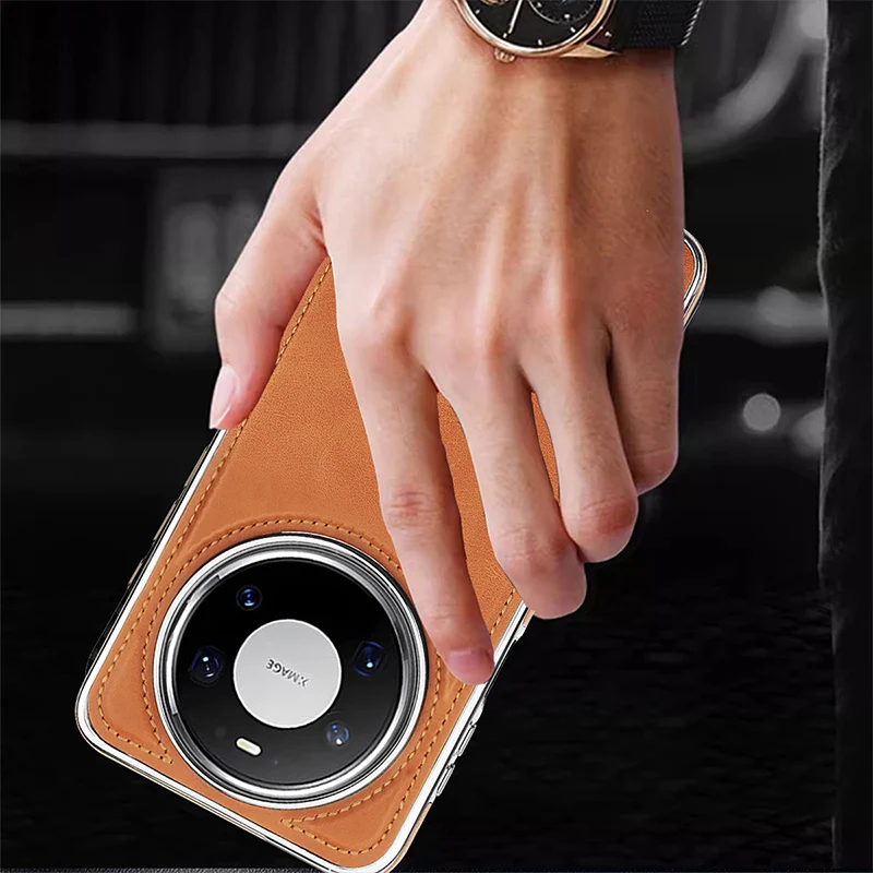 Magnetic Leather Electroplated Protective Phone Case with Wireless Charging Compatibility