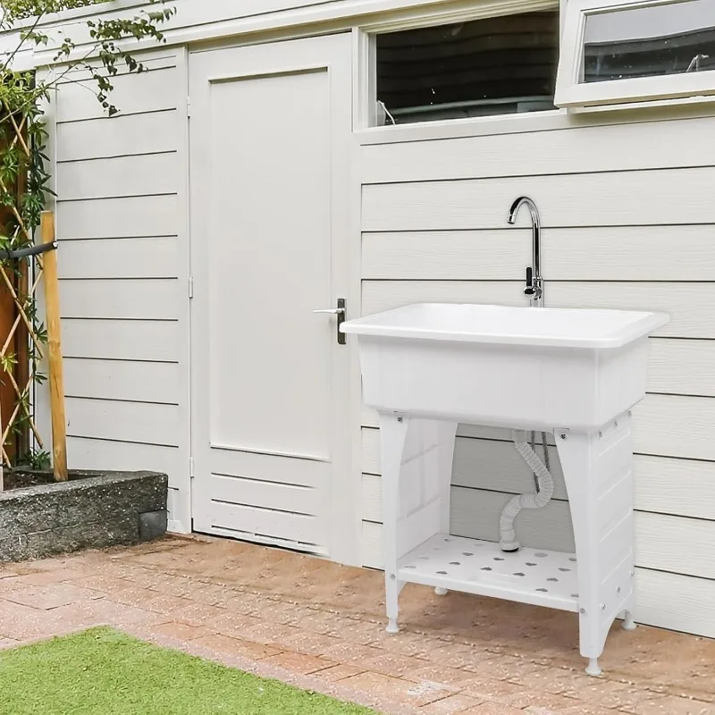 Spacious White Utility Sink Laundry Tub for Laundry Room, Garage Washing Station, Slop Sink, Freestanding Sink White 4