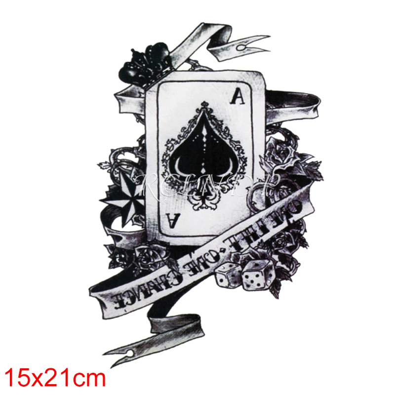 Waterproof Temporary Tattoo Sticker Poker Ace of Spades Letter Flower Art Flash Tatoo Fake Tatto Stickers for Girl Men Women