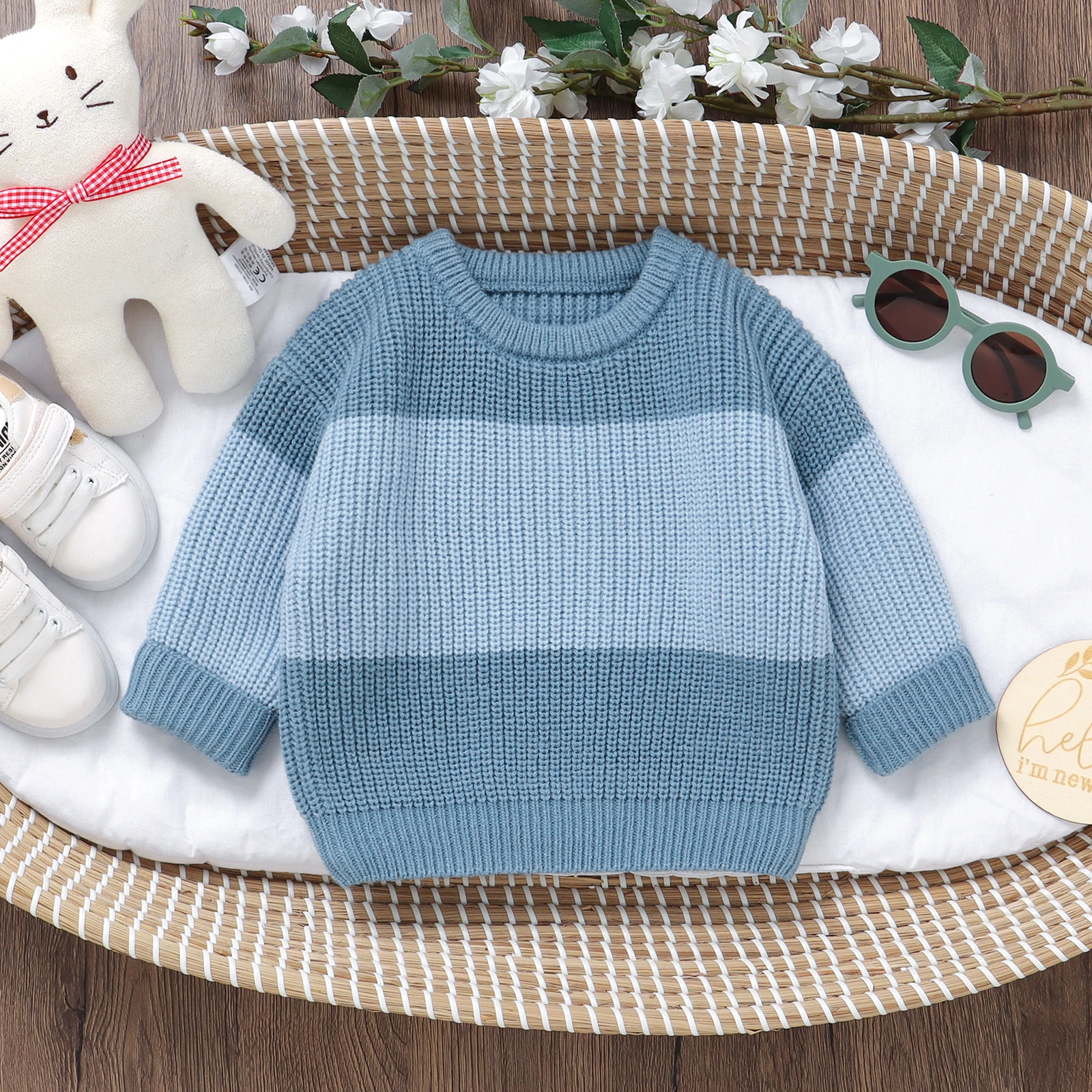 Newborn Baby Knit Sweaters Winter Girls Boys Clothes Long Sleeve Striped Pullover Tops Infant Jumpers Tops
