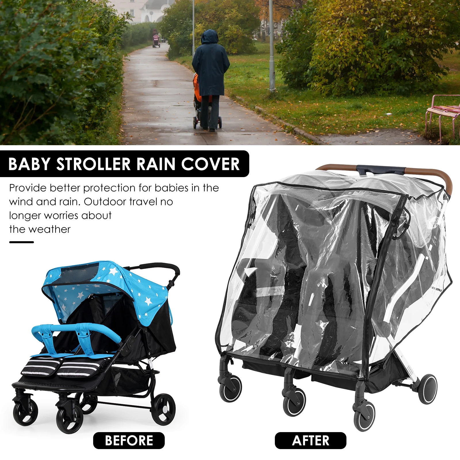 Double Buggy Plastic Rain Cover For Stroller Universal Rain Cover