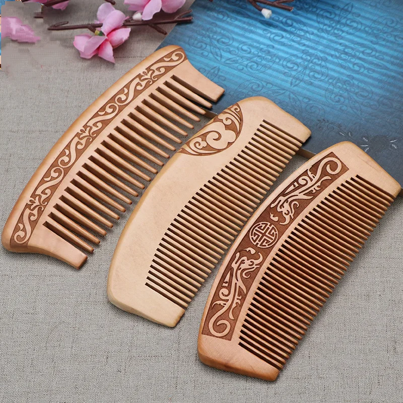 Thickened Carved Wood Comb Portable Wood Comb for Women