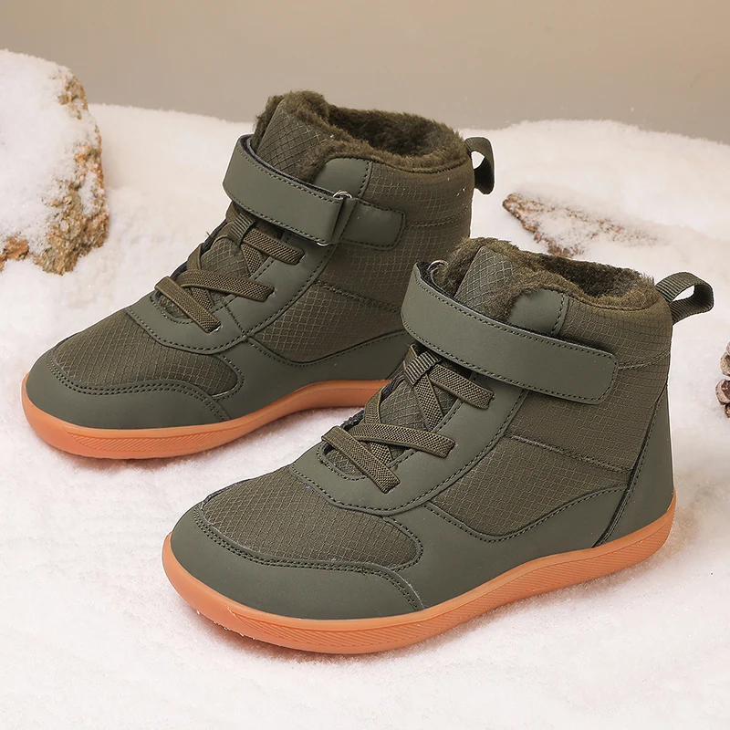 Winter Waterproof Kids Snow Boots Plush Ankle Barefoot snow boots