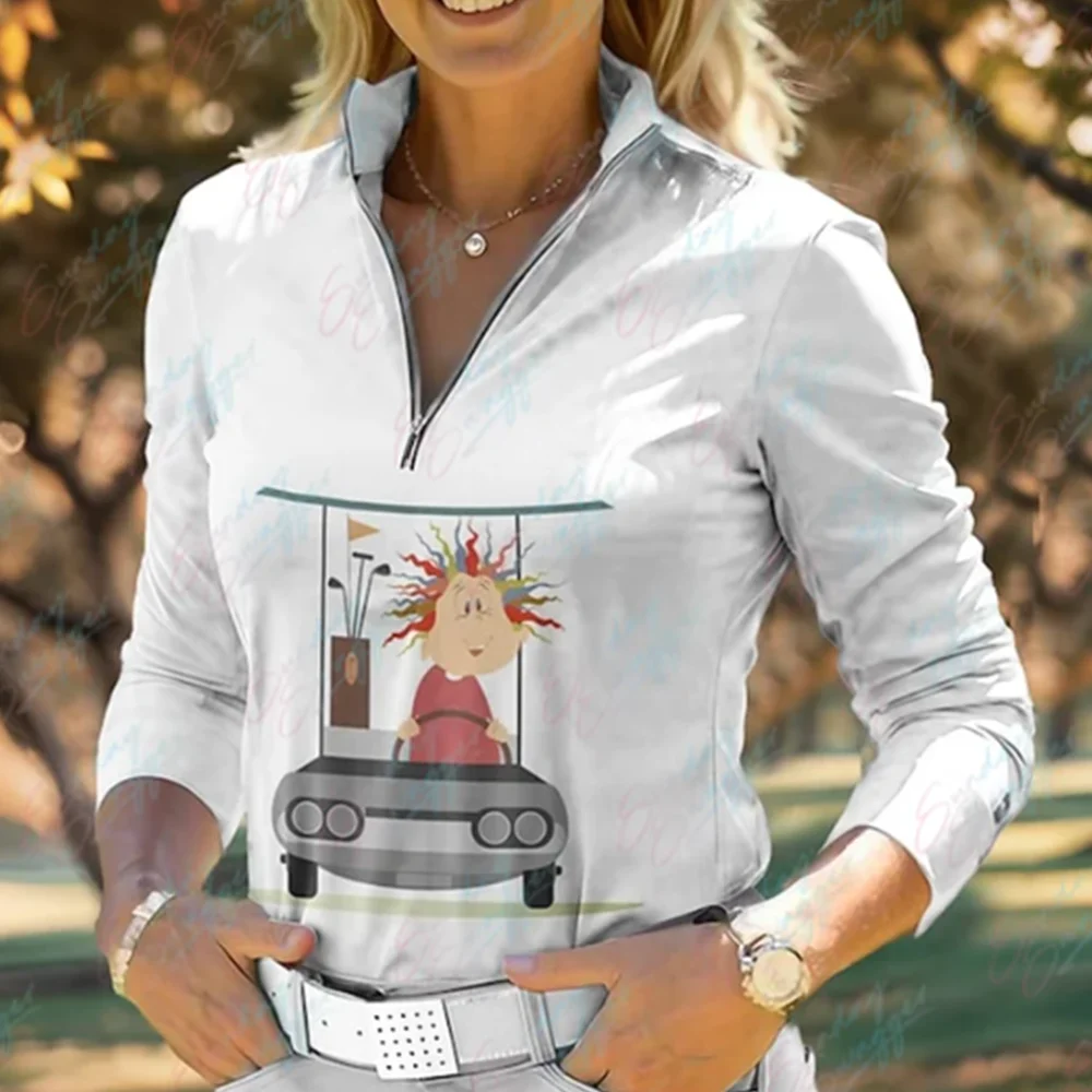 Ladies' Golf Shirt with Interesting Printing Quick-drying and Breathable Tennis Clothes in Autumn and Winter women golf polo shirt